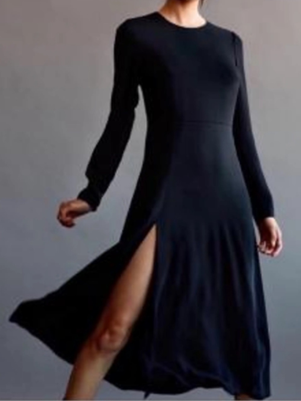 NWT Wilfred Free Kaylee Long Sleeve Midi Dress Side Slit Black